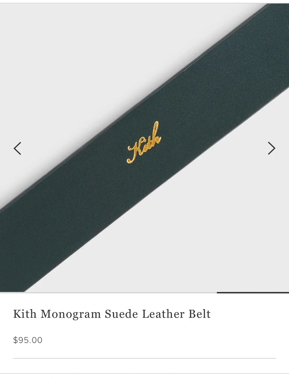 New Kith Monogram Suede Leather Belt - Teal Green with Gold Buckle